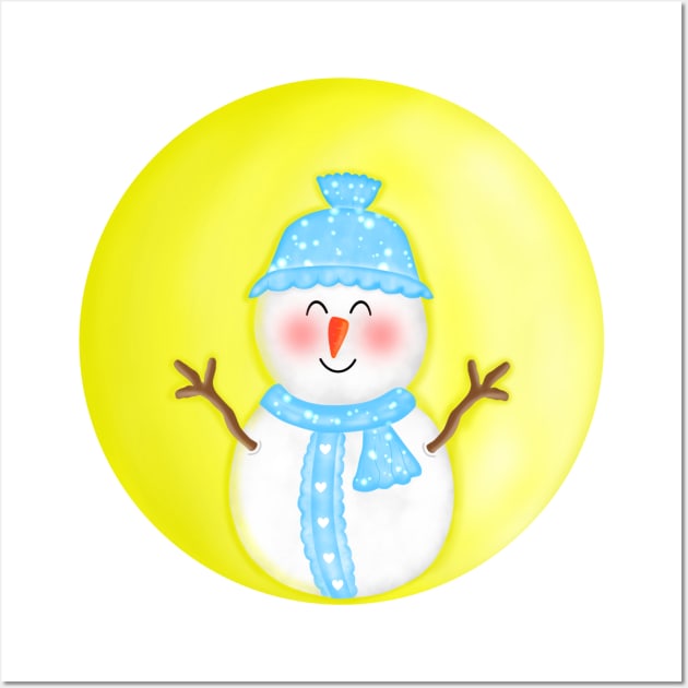 Cute Snowman with beautiful full moon Wall Art by Onanong art design shop.